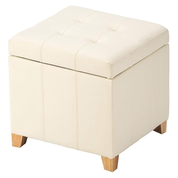 17 Inch Storage Ottoman Foot Rest,Square Faux Leather Foot Stool,Small Ottoman with Storage,Padded Seat for Entryway,Living Room,Bedroom,Couch,Under Desk,Beige