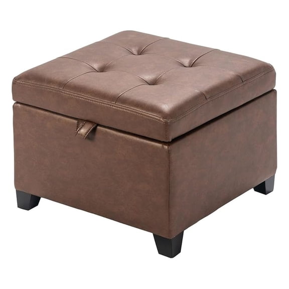 17 Inch Storage Ottoman Foot Rest,Square Faux Leather Foot Stool,Small Ottoman with Storage,Padded Seat for Entryway,Living Room,Bedroom,Couch,Under Desk,Rust Brown