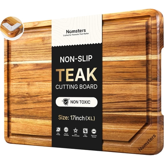 17 Inch Teak Wood Cutting Board End Grain Non Slip Charcuterie Serving Board FSC Certified