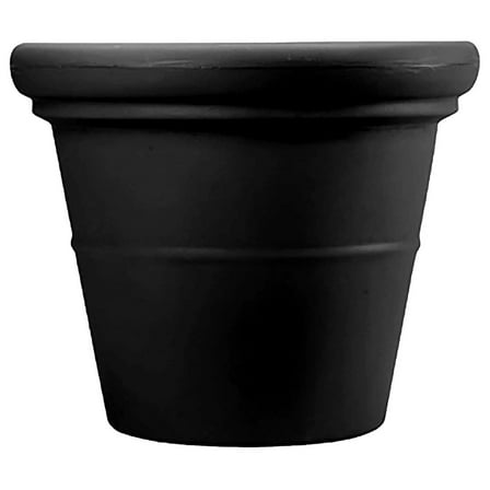 17 Inch Terrazzo Large Round Planter - Rolled Rim Weather Resistant Decorative Plastic Plant Pot with Drainage for Indoor Outdoor Use, Black