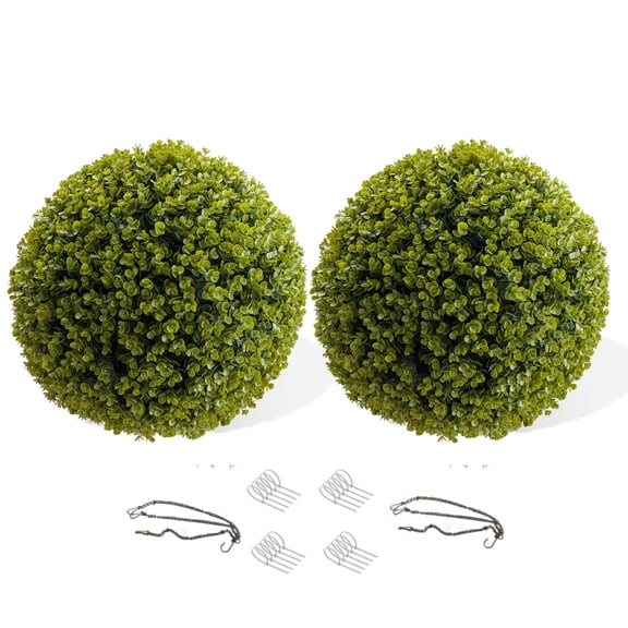 17 Inch Topiary Balls Outdoor Set of 2, Artificial Eucalyptus Topiary Balls Garden Spheres Hanging Decorative Balls for Patio Garden and Indoor, Wedding Decoration
