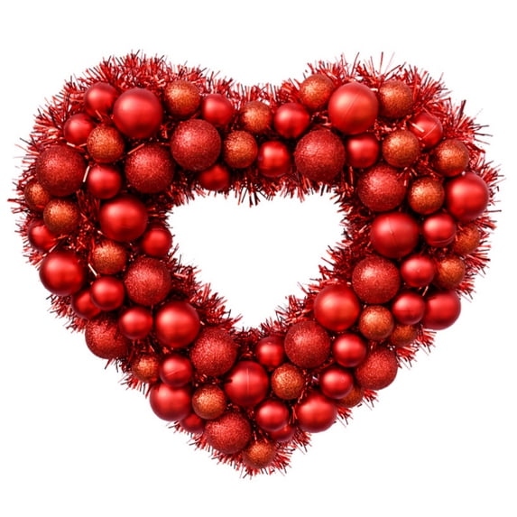 17 Inch Valentine's Day Wreath for Front Door Red Tinsel Valentine Heart Wreaths with Heart Shaped Ornaments Valentine's Day Wedding Anniversary Decoration