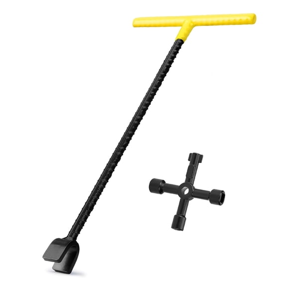 17 Inch Water Meter Key Shut Off Tool with 4 Way Sillcock Key Wrench, Heavy Duty T-Handle Water Meter Wrench for Curb Main and Underground Valves