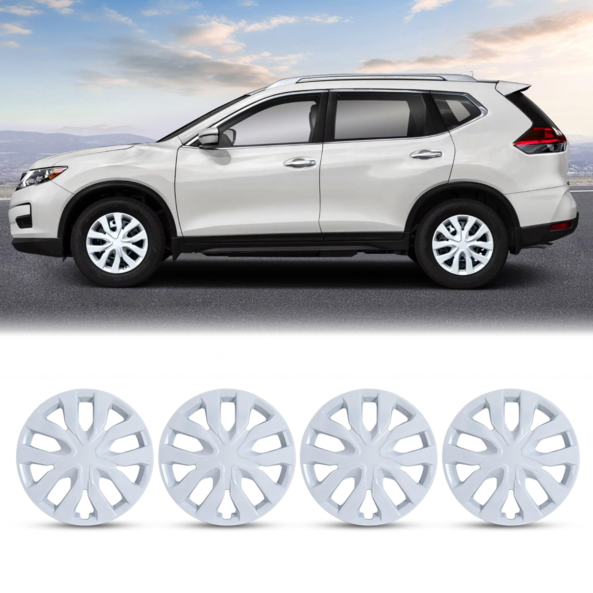 Snap T Pvc 17 Inch Wheel Covers Hubcaps for Nissan Rogue 2014-2020, White Lacquer ...
