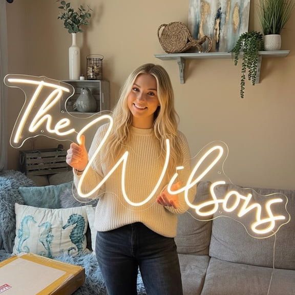 17 Inch With Remote Control Wedding Name LED Neon Sign, Acrylic Wall Light for Engagement Backdrop, Reception and Venue Decor, Purple