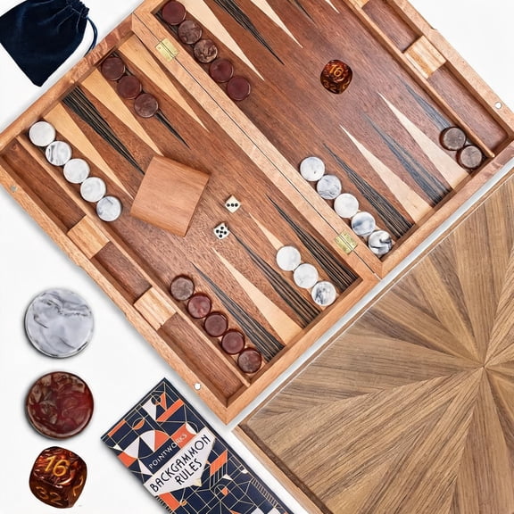 17 Inch Wood Inlaid Backgammon Set for 2 Players