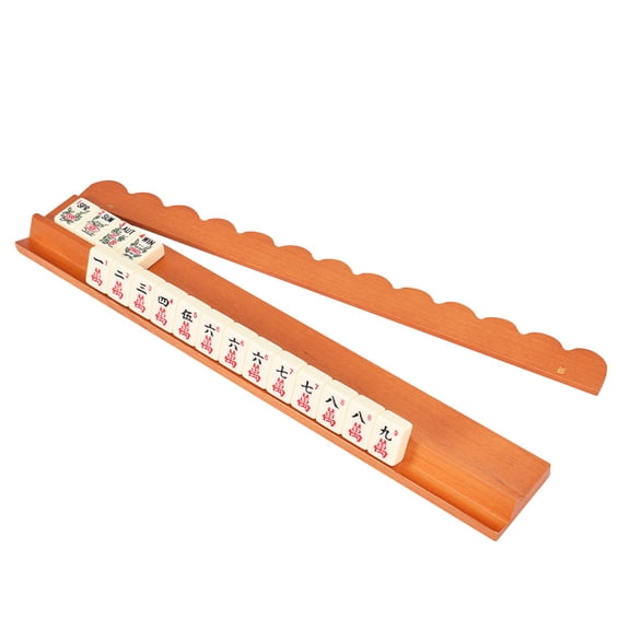 17-Inch Wooden Mahjong Racks with Putter 2-in-1 card arranging ruler(RL natural wood color 1 PC)