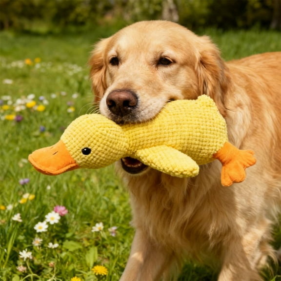 17 Inch Yellow Duck Chew-Proof Squeaky Plush Toy, Durable Pet Chew Toy for Dogs and Cats, Interactive Vocal Plush Play Toy for Indoor Outdoor Boredom Relief(Yellow)