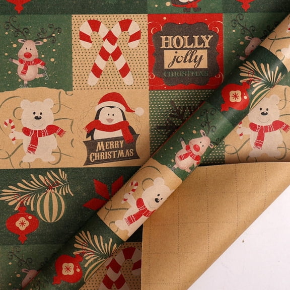 17 Inch x 10 Feet 1 Roll Large Size Christmas Wrapping Paper Kraft Wrapping Paper with Cute Reindeer Design for Kids Boys Girls, Vintage Classic Gift Wrapping Paper for Xmas New Year Winter Holiday