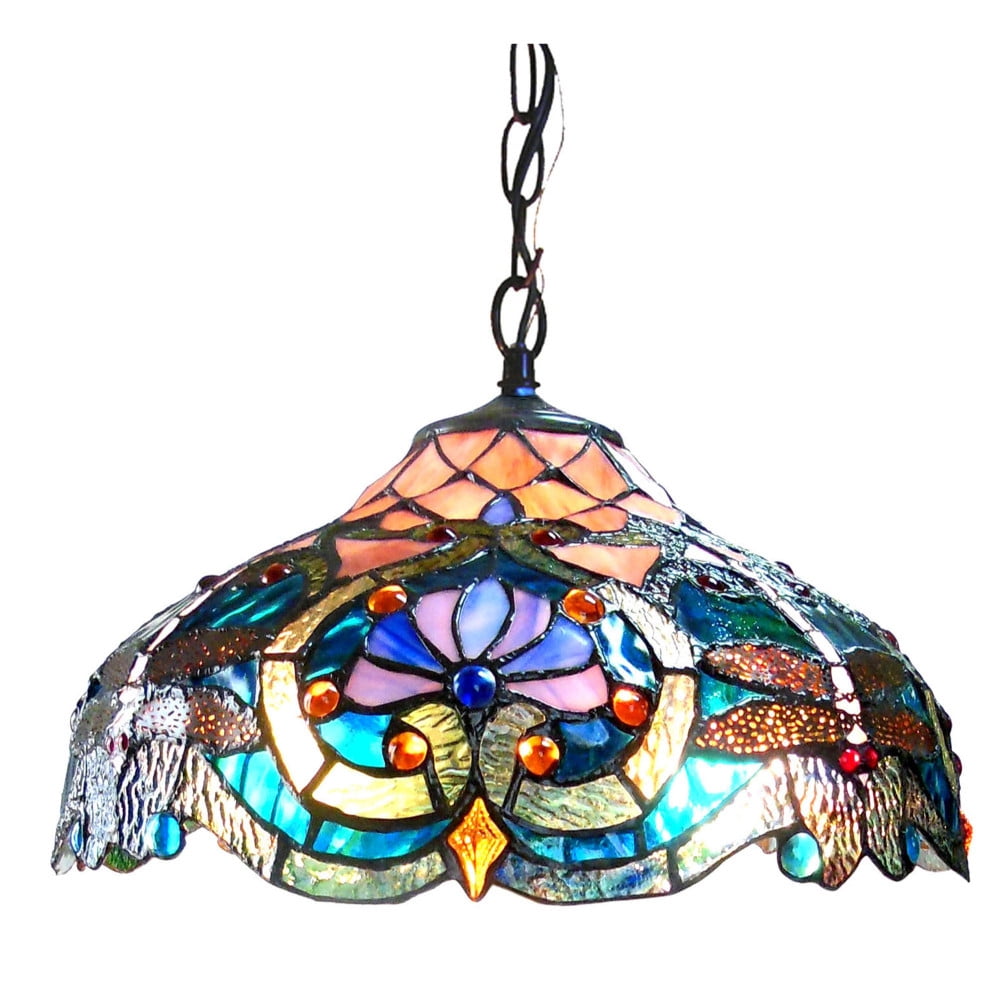 Lydia Victorian Tiffany-Style Stained Glass Pendant Lamp, 17" Shade