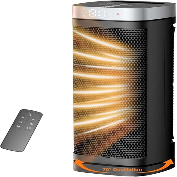 17 Inches Electric Heaters for Indoor Use with tat and Remote, 70Oscillation, 12H Timer, 5 Modes, 1500W PTC Ceramic Fast ty Heat for Office Bedroom Home