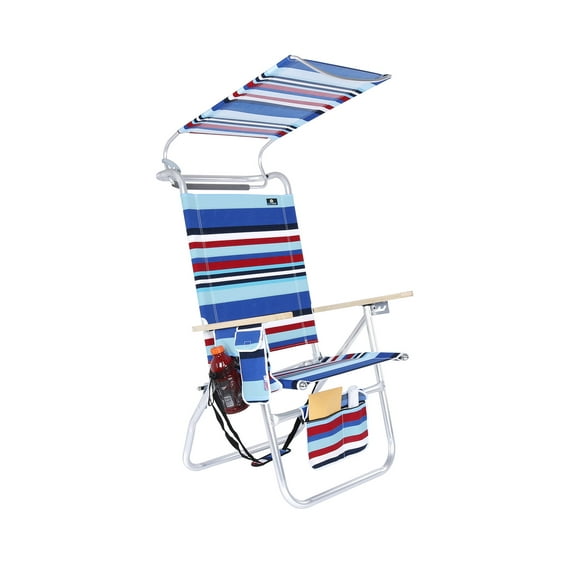 17 Inches High Off Ground 4 Reclining Position Tall Beach Chair with Canopy Shade