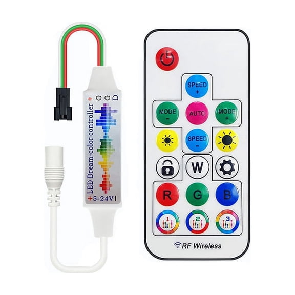 17-Key Fantasy Music Lamp Belt Controller DC Head Colorful 5-24V LED Low-Pressure Light Strip,1 * remote control 1 * controller,White