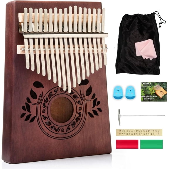 17-Key Kalimba Thumb Piano - Compact Portable Percussion Instrument - Christmas Holiday Stocking Stuffer & Music Gifts - Beginner-Friendly for  Ages 9-12 - Mbira, Dark Brown, Mahogany