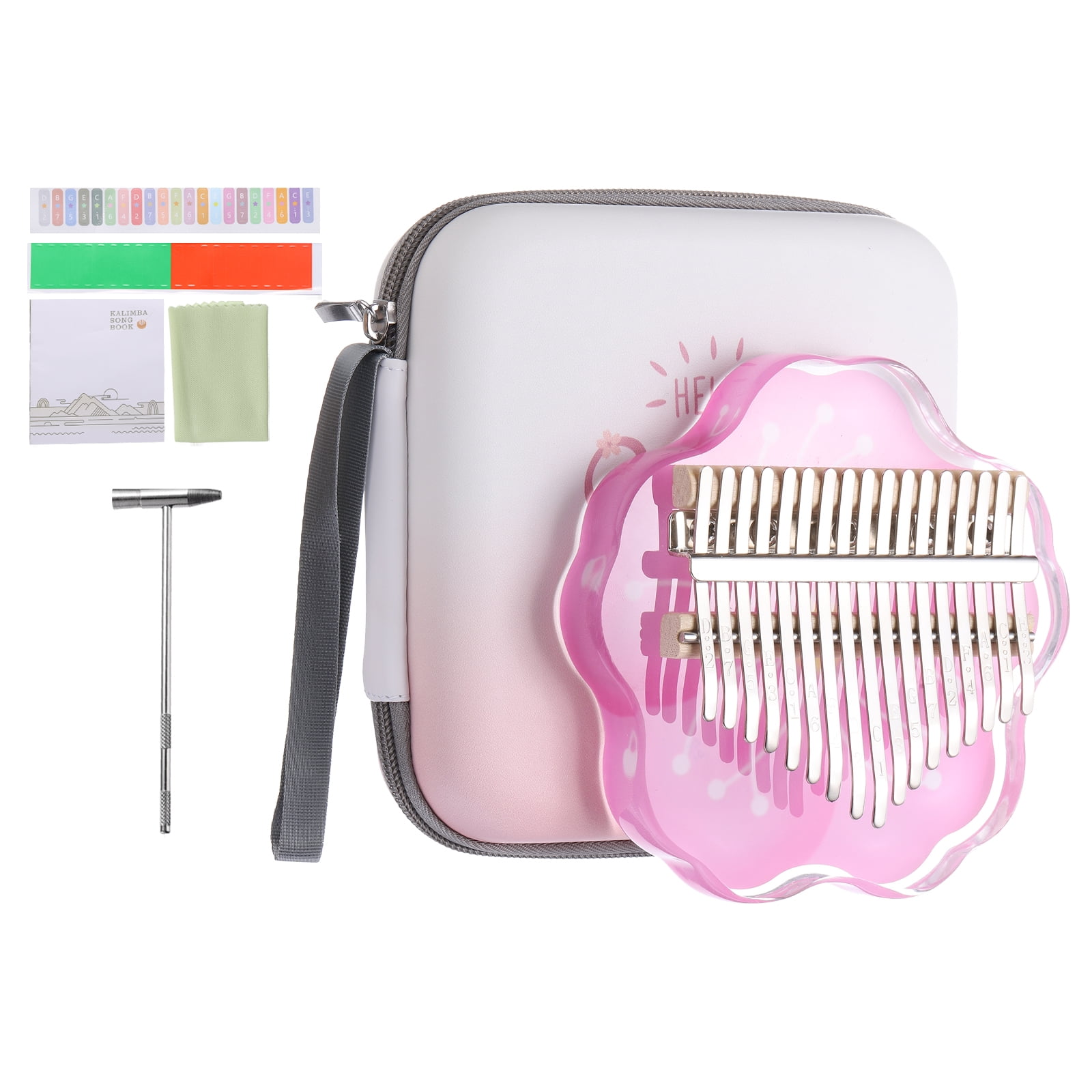 17 Keys Thumb Piano,Transparent Stamen Portable Finger Piano with Carry Box Musical Note Stickers Tuning Hammer