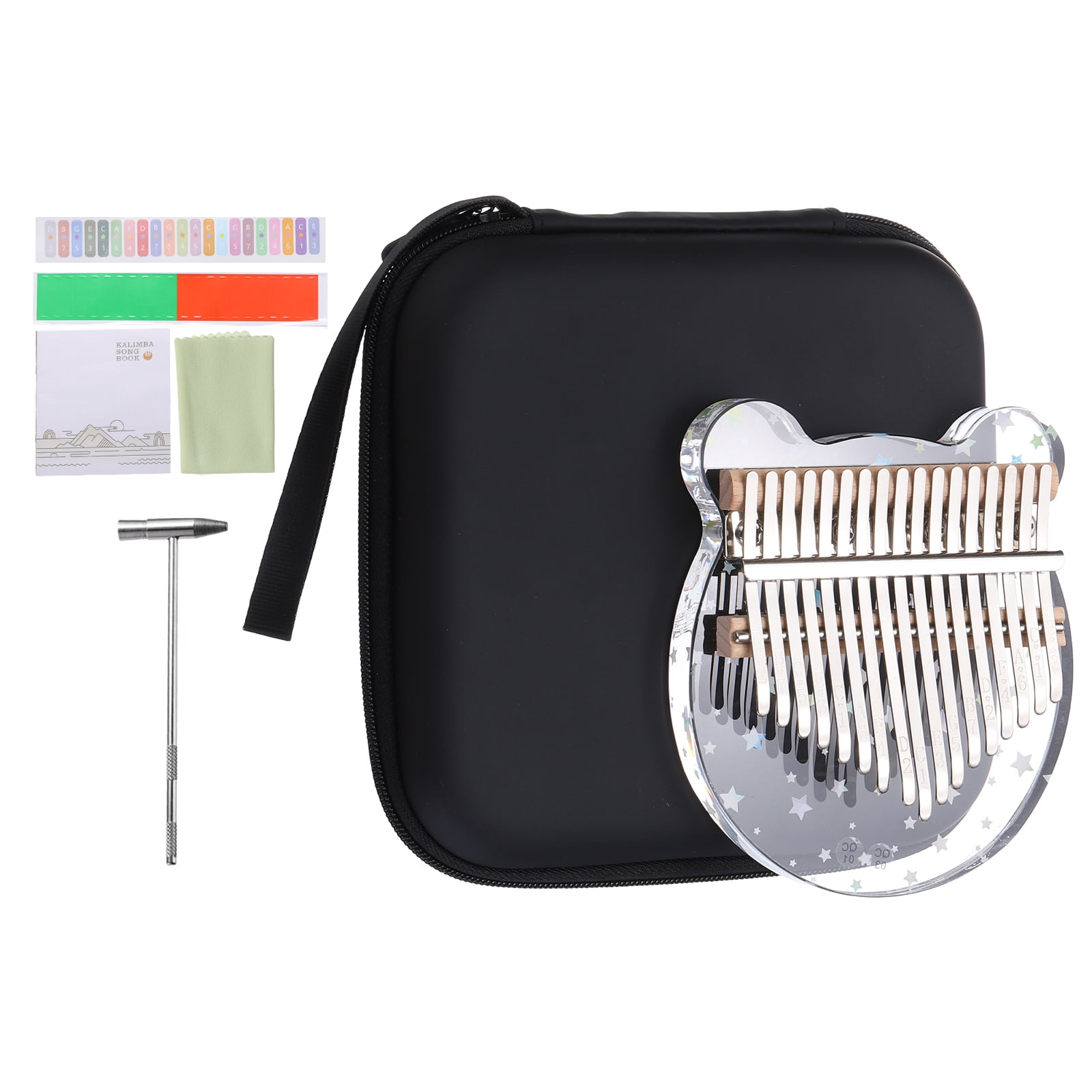 17 Keys Thumb Piano,Transparent Star Bear Portable Finger Piano with Carry Box Musical Note Stickers Tuning Hammer