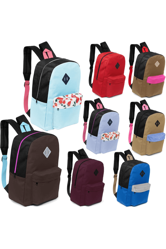 17" Kids Padded Back Backpack Bulk Case of 24  Assorted Colors, Perfect for Schools, Charities, and Emergency Kits