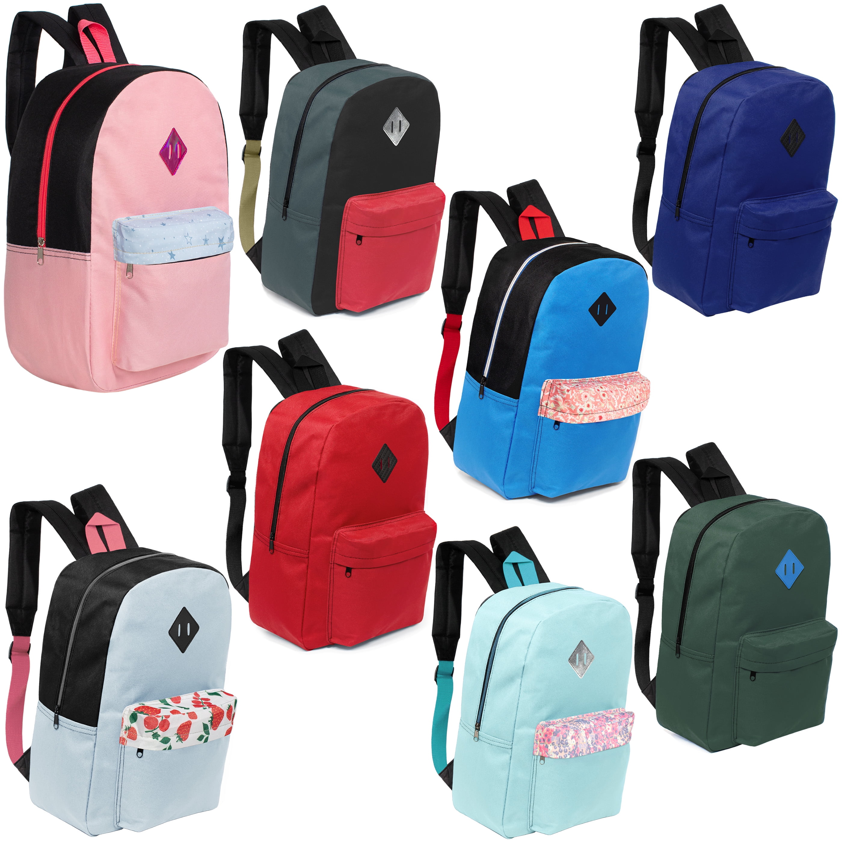 MODA WEST 17" Kids Backpack Bulk Pack of 24 Assorted Colors for School, Donations, Charities, Emergencies & More