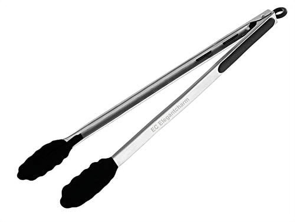 17" Kitchen Tongs Bbq Tongs with Silicone Tips, High Heat Resistant