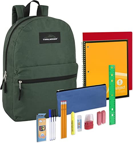 17L Classic Solid Color Backpack 20 Piece School Supply Kit Containing 1  Notebook, 1 Folder, 3 Pencils, 3 Pens, 1 Sharpener, 2 Erasers, 1 Box of  Crayons, 1 Glue Stick, 1 Ruler u0026 More in Blue - Walmart.com