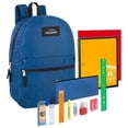 thumbnail image 1 of 17"L Classic Solid Color Backpack with 20 Piece Stationary Kit Containing 1 Notebook, 1 Folder, 3 Pencils, 3 Pens, 1 Sharpener, 2 Erasers, 1 Box of Crayons, 1 Ruler & More in Navy Blue, 1 of 2