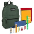 thumbnail image 1 of 17"L Classic Solid Color Backpack with 20 Piece Stationary Kit Containing 1 Notebook, 1 Folder, 3 Pencils, 3 Pens, 1 Sharpener, 2 Erasers, 1 Box of Crayons, 1 Ruler & More in Hunter Green, 1 of 2