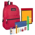 thumbnail image 1 of 17"L Classic Solid Color Backpack 20 Piece Stationary Kit Containing 1 Notebook, 1 Folder, 3 Pencils, 3 Pens, 1 Sharpener, 2 Erasers, 1 Box of Crayons, 1 Ruler & More in Red, 1 of 2