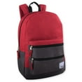 thumbnail image 1 of 17”L Multi Pocket Dual Zipper Backpack with 2 Front Zippered Accessory Pockets and Large Main Compartment for Work, School, Travel and Commute in Red and Black, 1 of 7