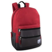 17”L Multi Pocket Dual Zipper Backpack with 2 Front Zippered Accessory Pockets and Large Main Compartment for Work, School, Travel and Commute in Red and Black