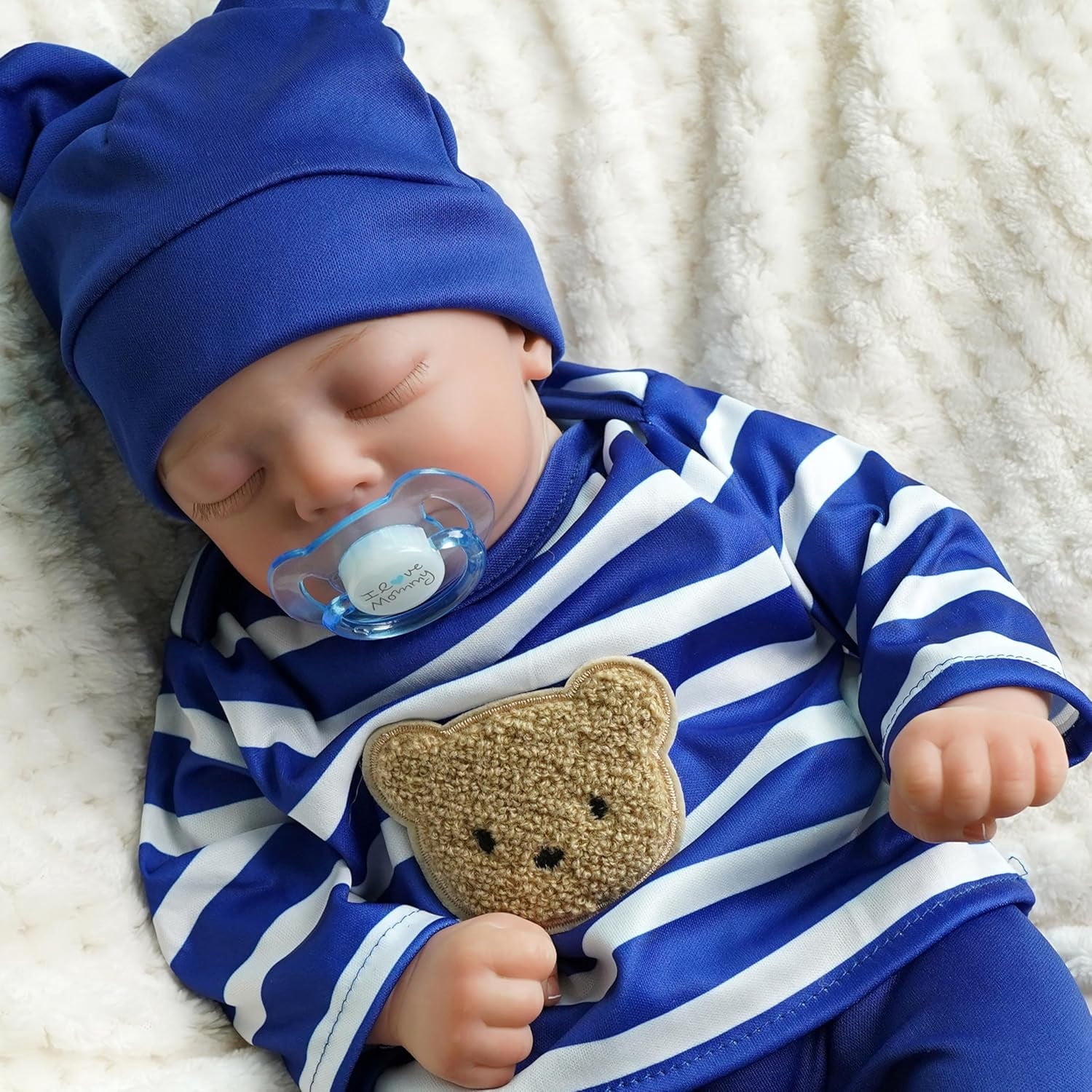 17" Lifelike Reborn Baby Doll with Soft Cloth Body, Realistic Sleeping Newborn with Closed Eyes, Gift for Kids 3+ Years Old