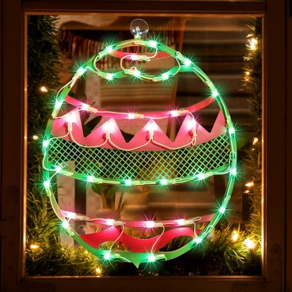 17" Lighted Green with Pink Chevron Stripe Easter Egg Window Silhouette