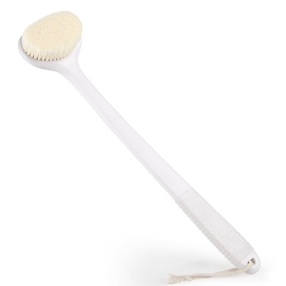 17" Long Handle Back Brush for Shower, Medium-Firm Bristles, Body Cleaning Brush for Daily Use, Non-Slip Handle (White)