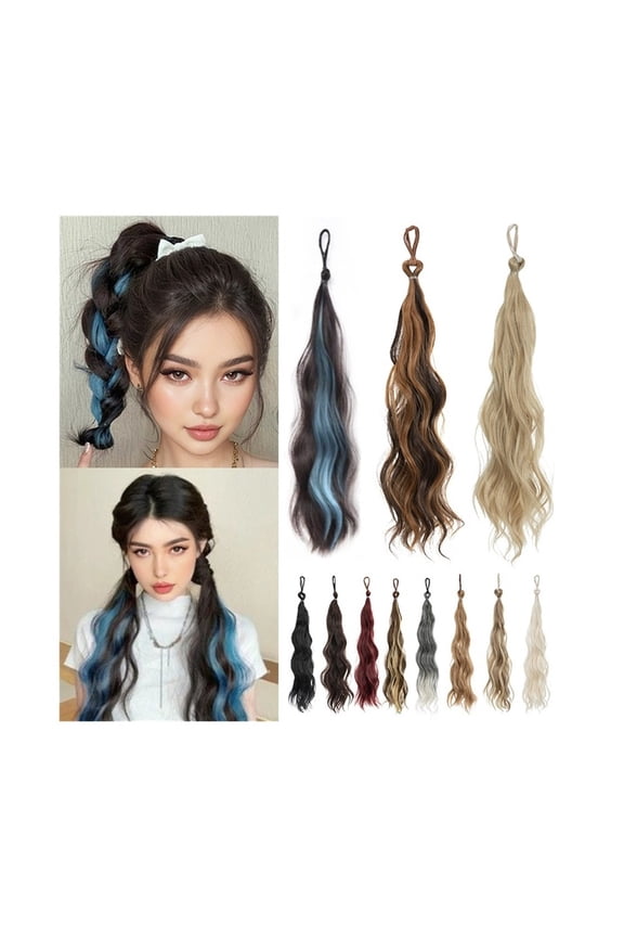 17" Long Wavy Wrap Around Hair Bun Hairpiece Synthetic Ponytail Extension with Elastic Tie Increase Hair Volume