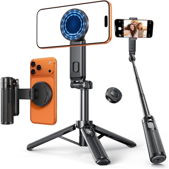 17" Magnetic Phone Tripod & Selfie Stick for iPhone Android, Pocket-Size 4.5" Travel Tripod with Wireless Remote, Detachable Clamp, 360Rotating for MagSafe Tripod - Max 17", Mini 4-in-1 Selfie Stick