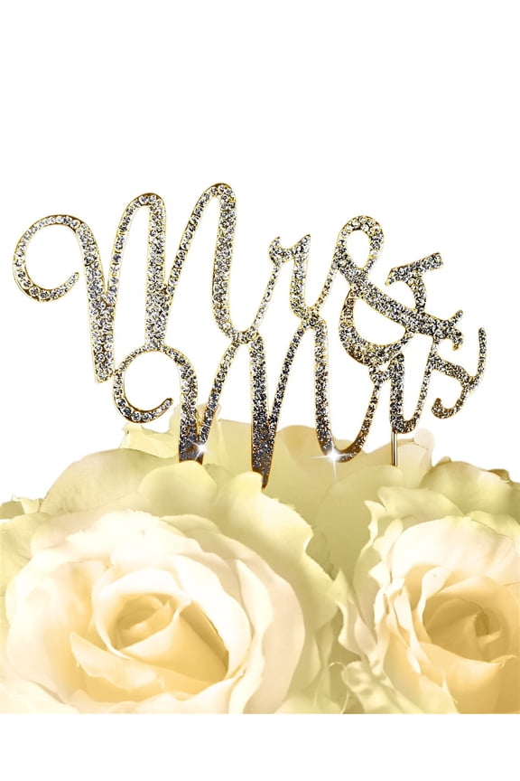 Crystal Rhinestone Cake Topper - Mr & Mrs in Gold