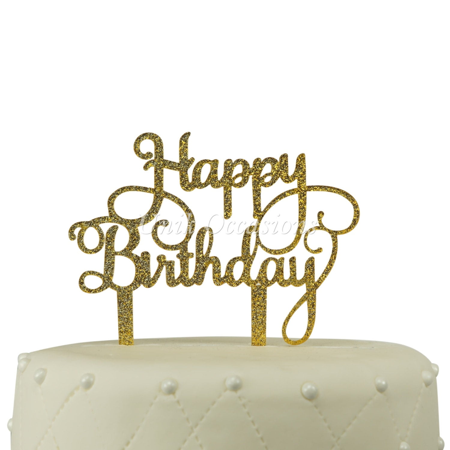 BakeMaestro Happy Birthday Cake Toppers - Gold Acrylic Cake Topper - 4  Different Shapes for Birthdays Event Decorations