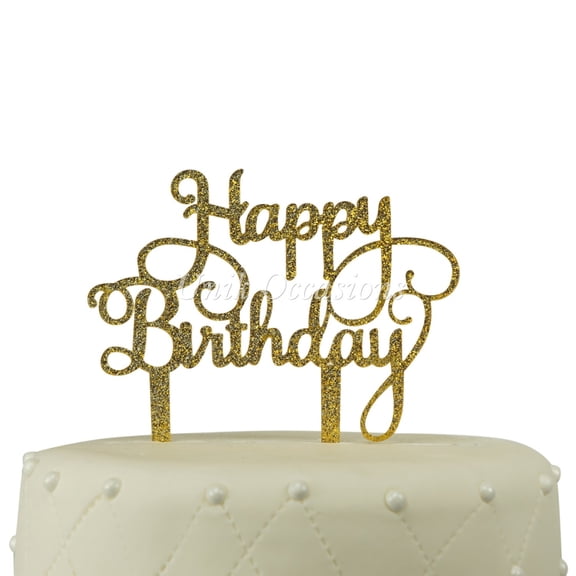 17 Main Happy Birthday Acrylic Cake Topper - Gold Glitter