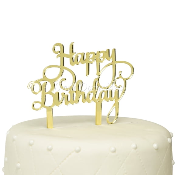 17 Main Happy Birthday Acrylic Cake Topper - Gold Mirror