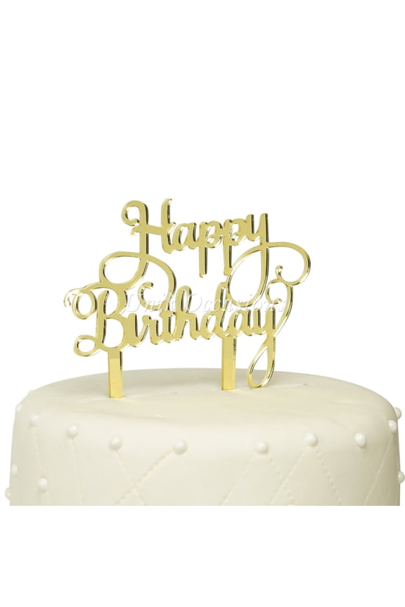 Happy Birthday Acrylic Cake Topper - Gold Mirror