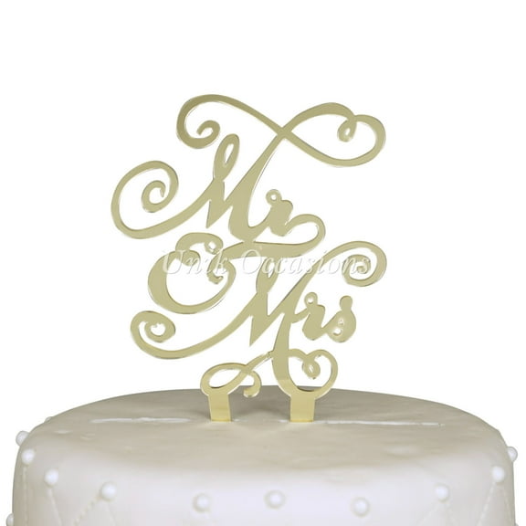 17 Main Mr & Mrs Acrylic Cake Topper - Gold Mirror