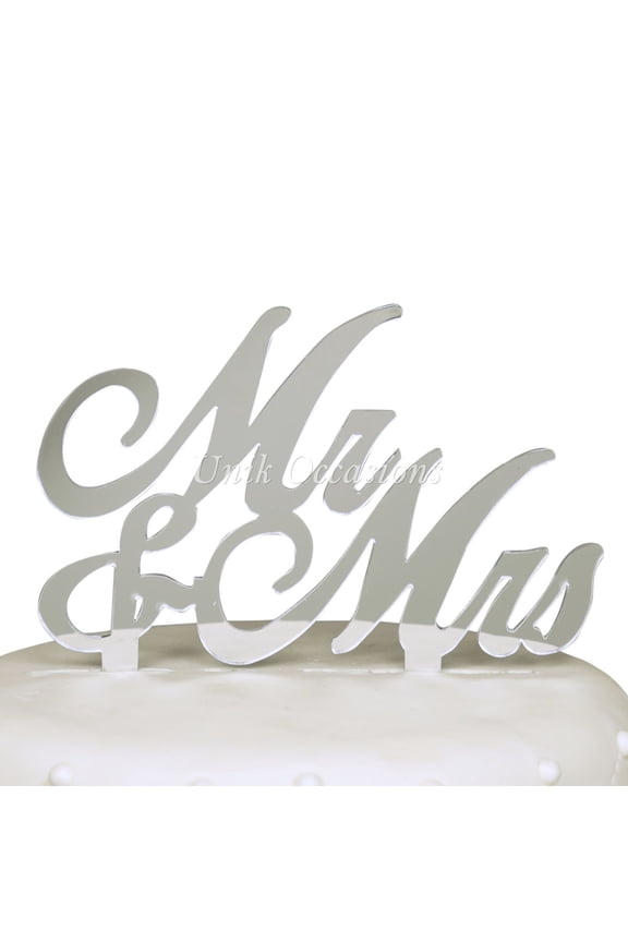 Mr & Mrs Acrylic Cake Topper - Silver Mirror