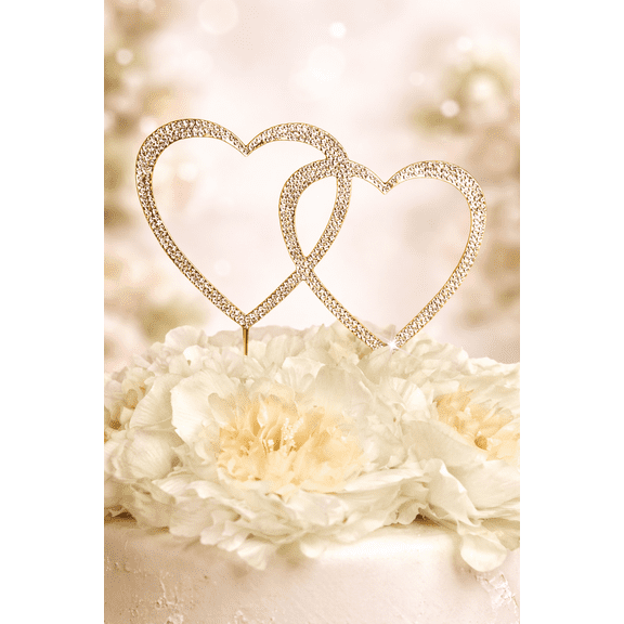 17 Main Sparkling Collection Double Heart Cake Topper, Large, Gold