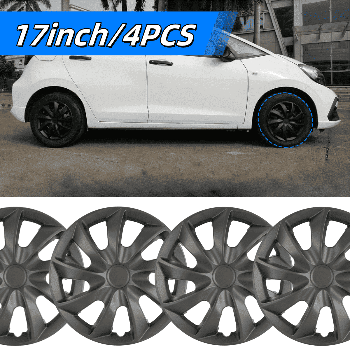 17" Matte Black Painted Hubcaps/Wheel Covers for Most Cars,Set of 4 Snap on Car Truck SUV Hub Cap,PP Material