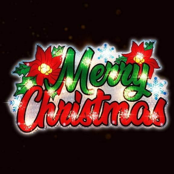 17'' Merry Christmas Sign Lights, Lighted Christmas Window Silhouette Light up Holiday Displays for Christmas Decorations