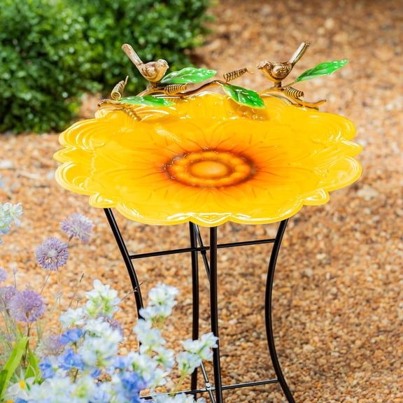 17" Metal Sculpted Edge Bird Bath, Sunflower