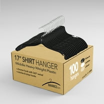 17” Middle Heavy Weight Plastic Shirt Hanger with Molded Rubber Grippers, Black