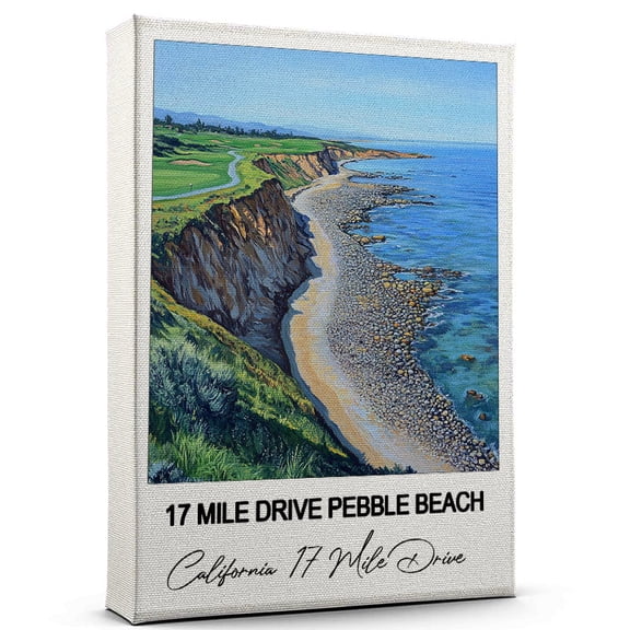 17 Mile Drive Pebble Beach Travel Poster Canvas  California 17 Mile Drive Canvas  Unique Gift Idea for Home, Office, or Living Space