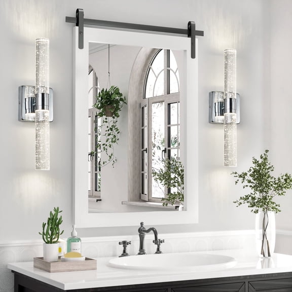 17" Modern Crystal Wall Light, 2-Light Chrome Bathroom Vanity Light with Bubble Glass, Indoor Sconce for Bedroom Hallway