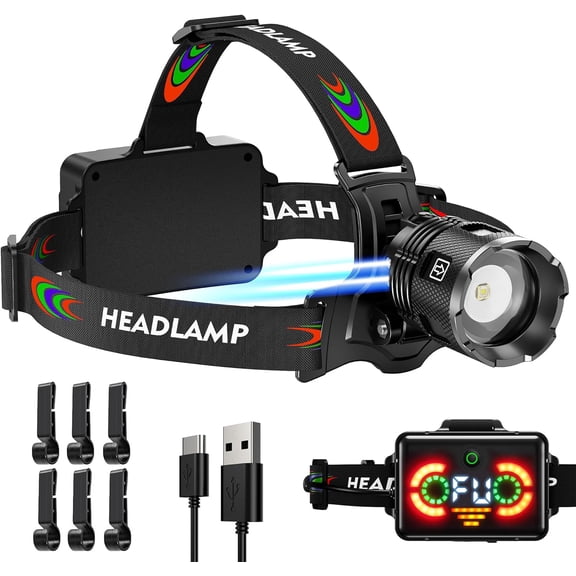 17 Modes 1000000 LM Motion Sensor Zoomable Super Bright Camping Headlamp Function, More Than 95H Standby IP65 Waterproof, 125 Angle Head Lamp for Fishing Hiking Bike Hardhat
