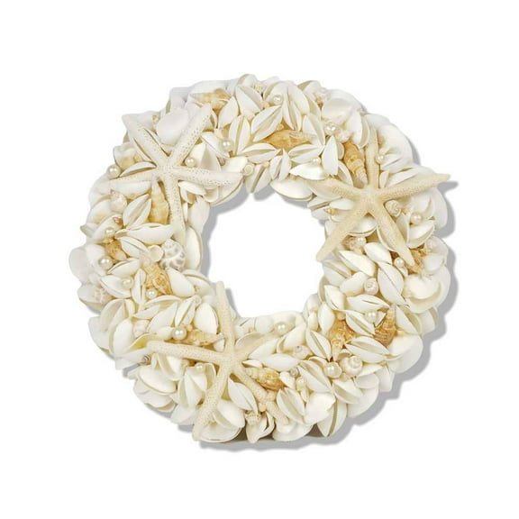 17" Natural Seashell Wreath White with Starfish and Real Shells Coastal Beach Home Decor Indoor Outdoor Real Starfish